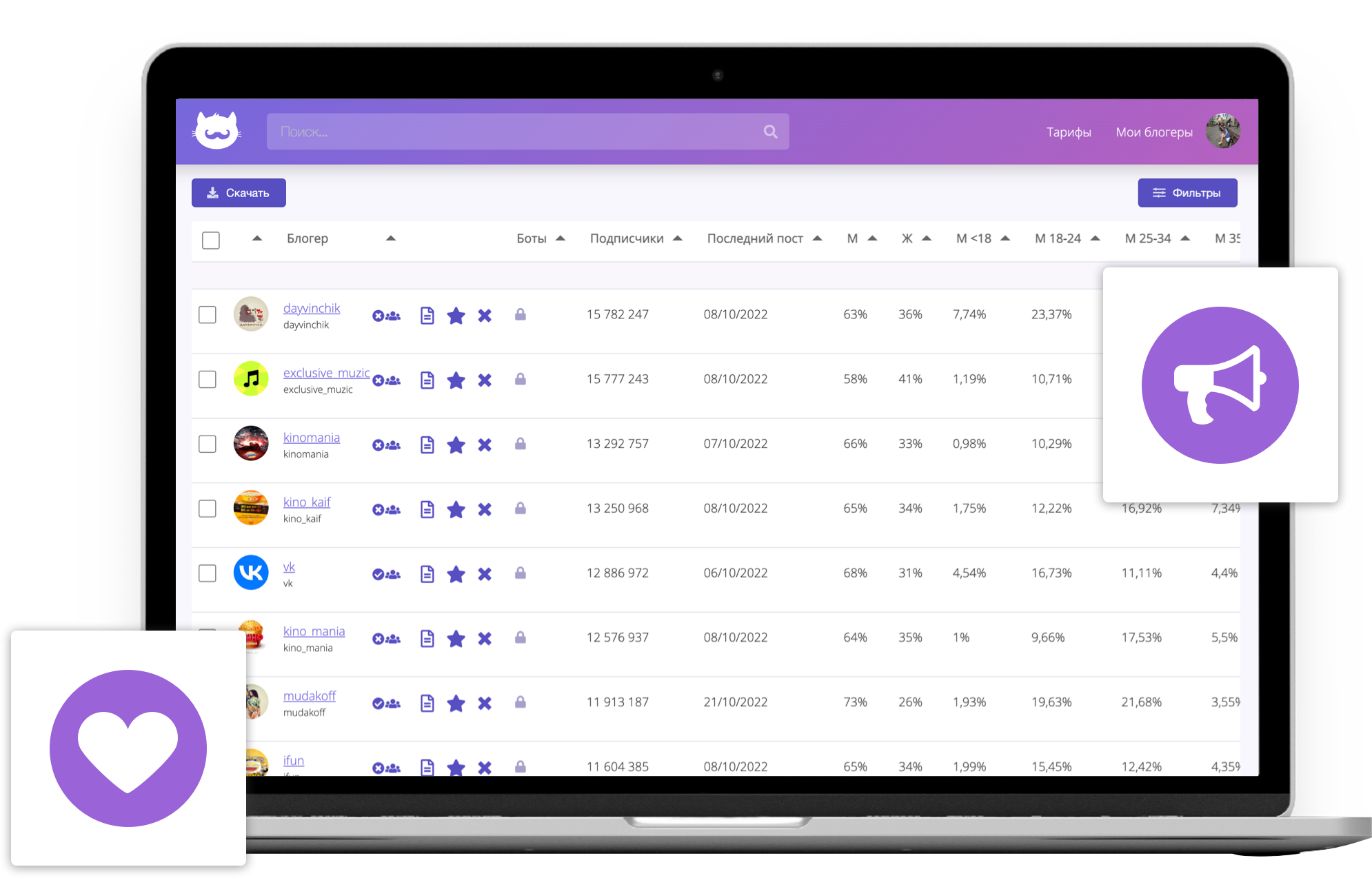Интерфейс BlogerMax